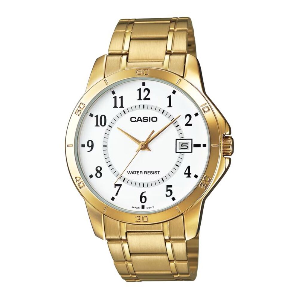 Casio Men’s Gold Analog Watch with White Dial - MTP-V004G-7B